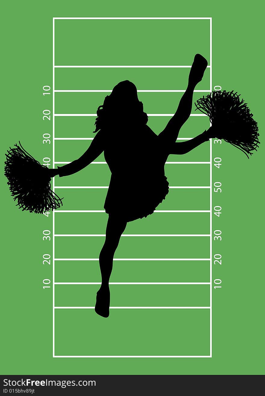 Silhouette of cheerleader on football field background. Silhouette of cheerleader on football field background