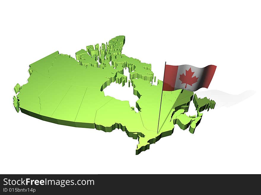 Canadian map with regional borders and national flag at the capital place. Canadian map with regional borders and national flag at the capital place