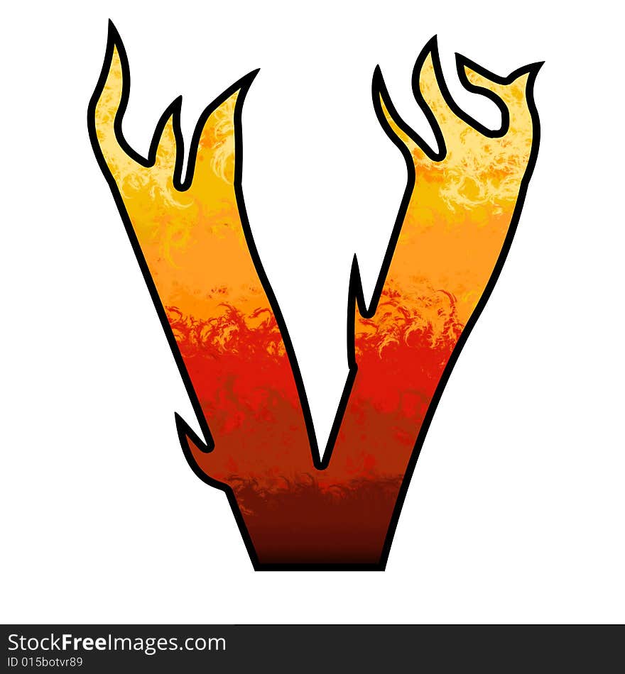 Flames Alphabet Letter V