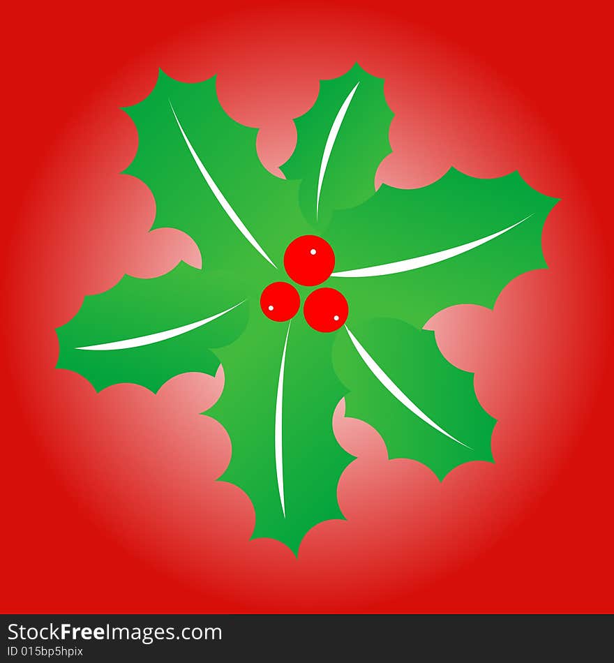 Simple green mistletoe on red background