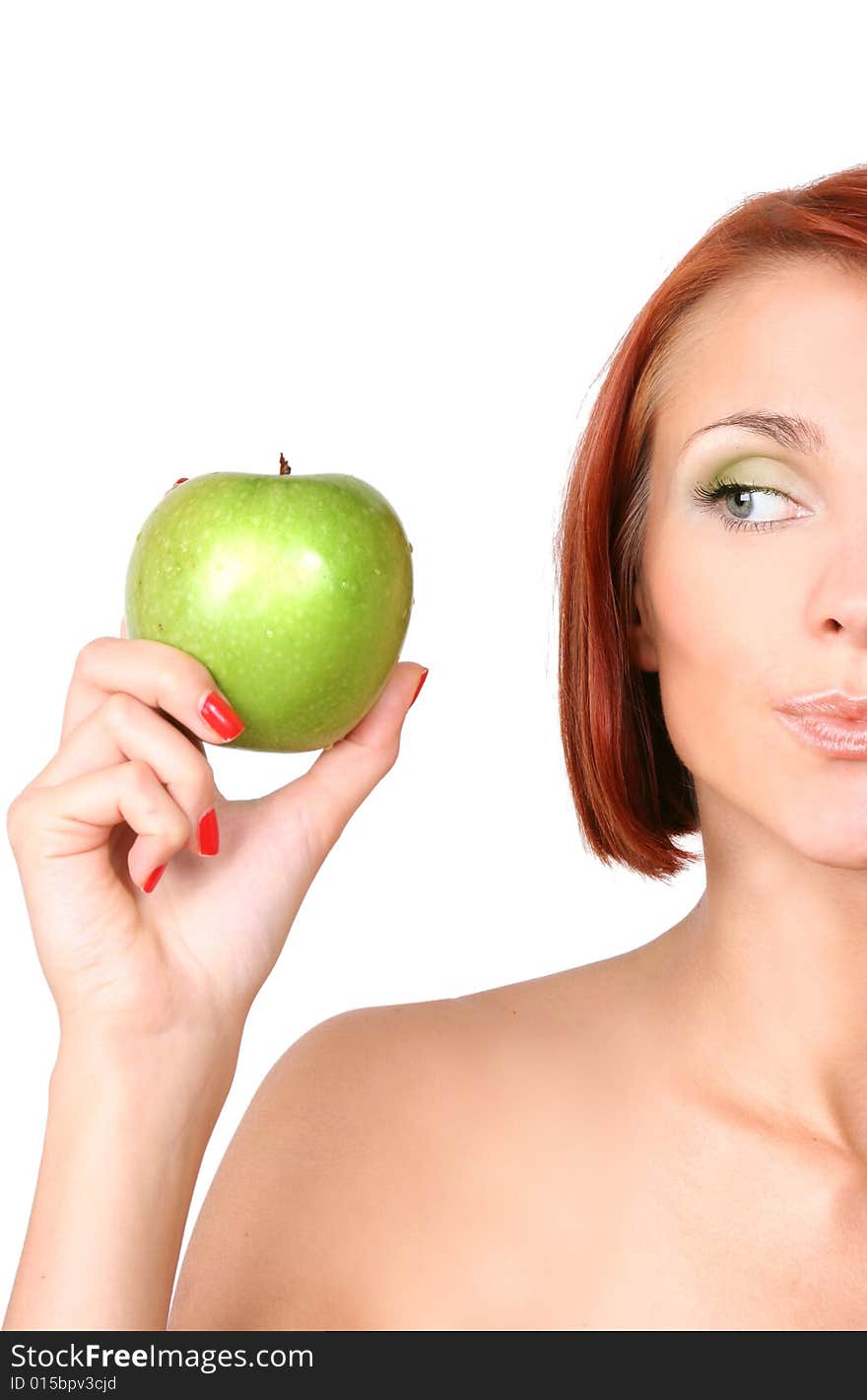 Healthy young girl with hresh green apple. Healthy young girl with hresh green apple