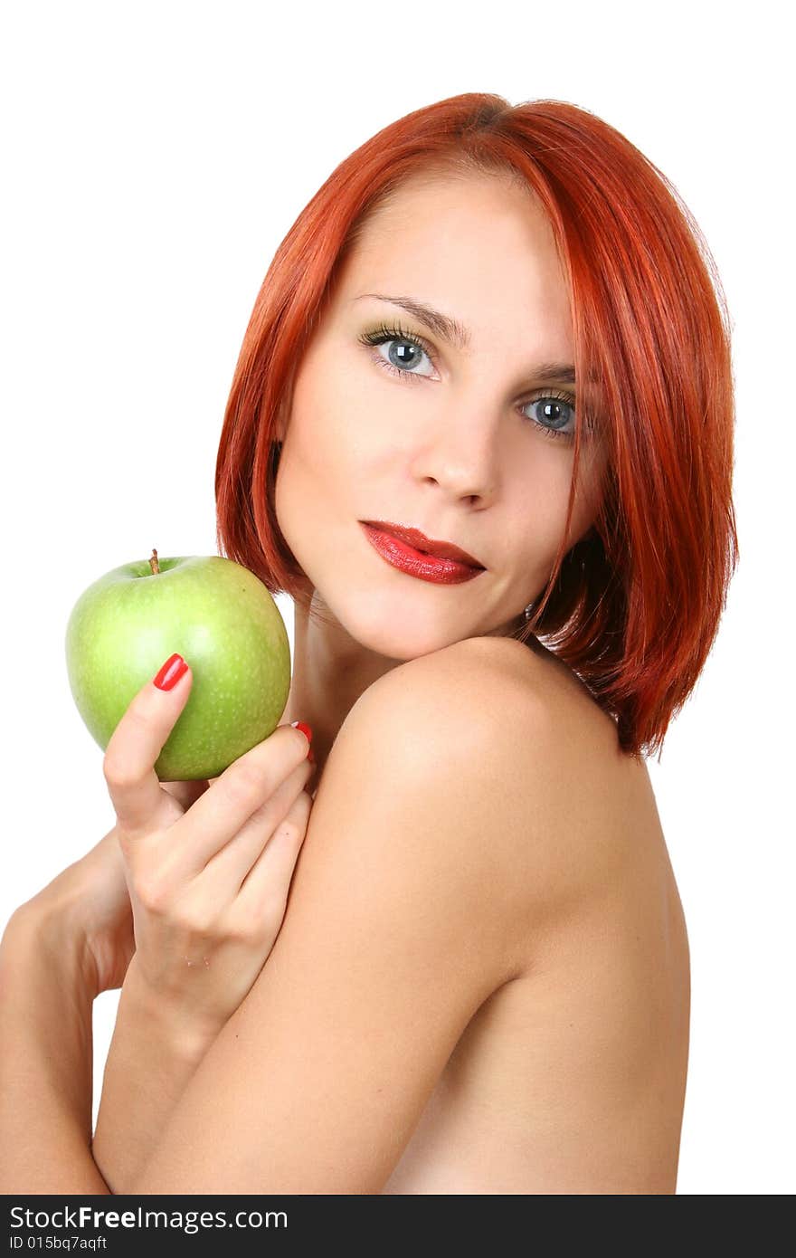 Healthy young girl with hresh green apple. Healthy young girl with hresh green apple