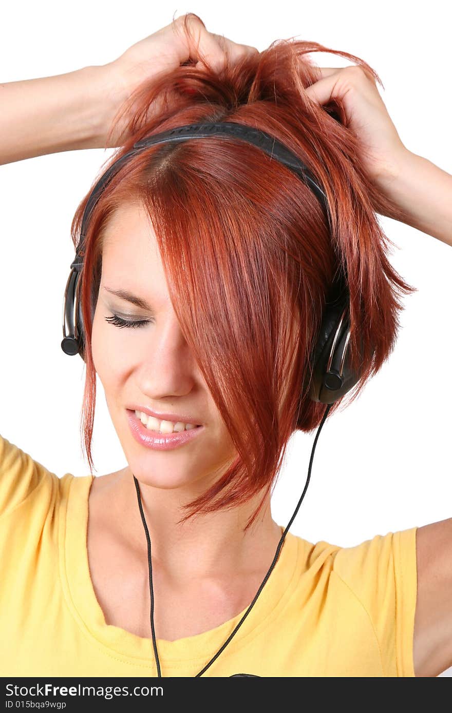 Fummy colorful girl listening music. Fummy colorful girl listening music