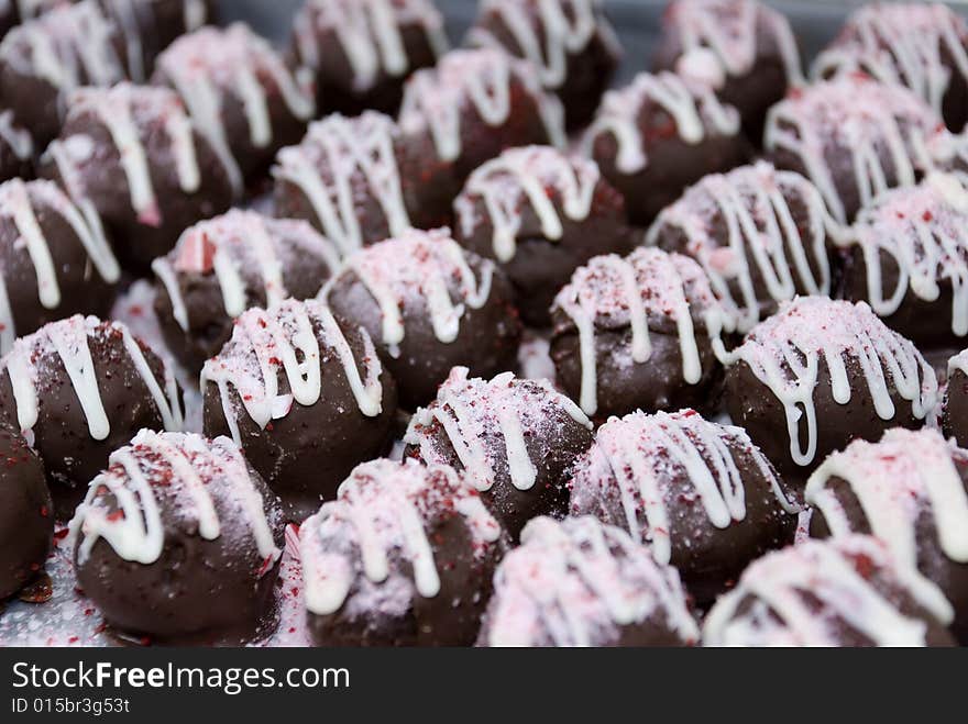 Yummy hand-made sweet treats topped with candy cane dust. Yummy hand-made sweet treats topped with candy cane dust.