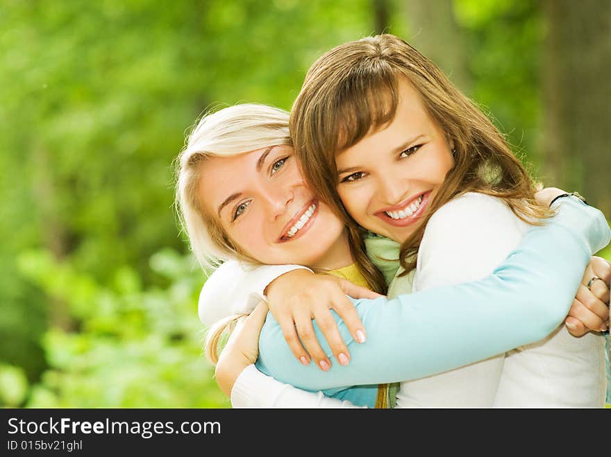 Two beautiful young women outdoors