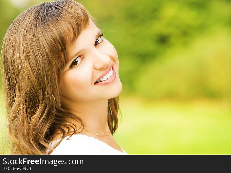 Beautiful romantic brunette close-up portrait