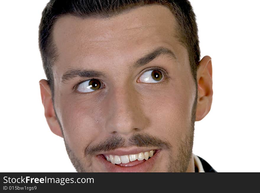 Smiling face of man on an isolated white  background