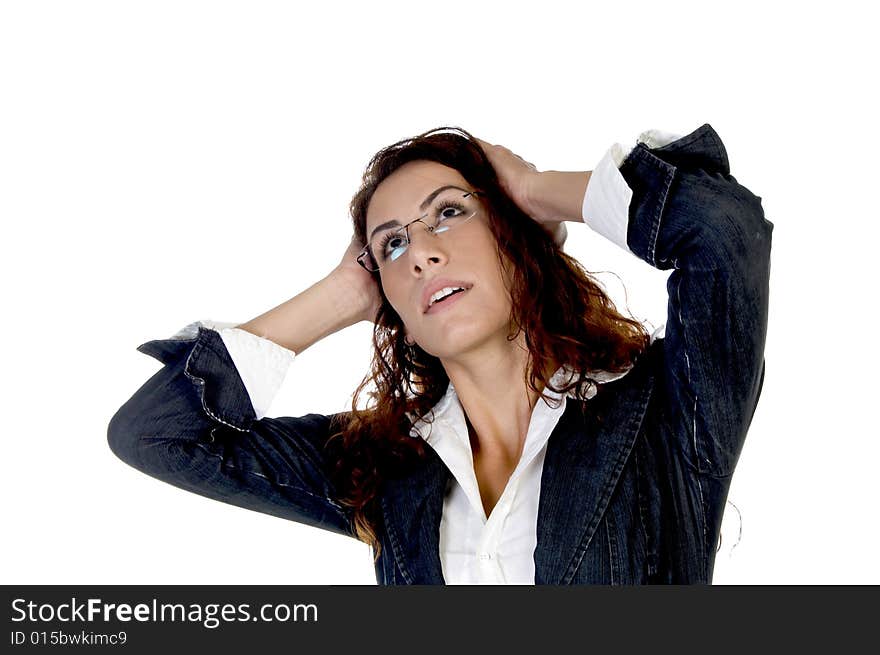 Female posing on an isolated white background