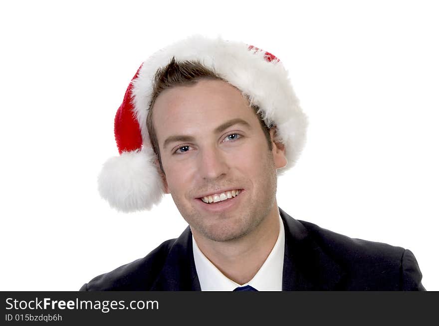 Smart businessman  with santacap on an isolated white background