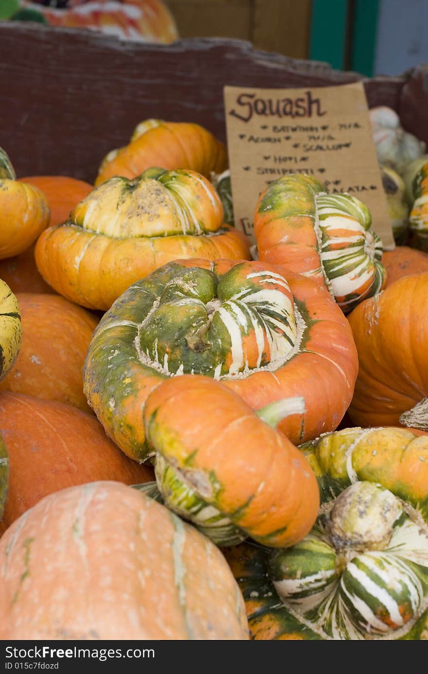 Pumpkin fruit and vegetable stall