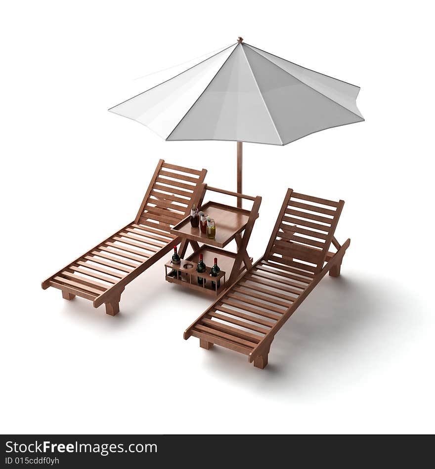 Two chairs and umbrella