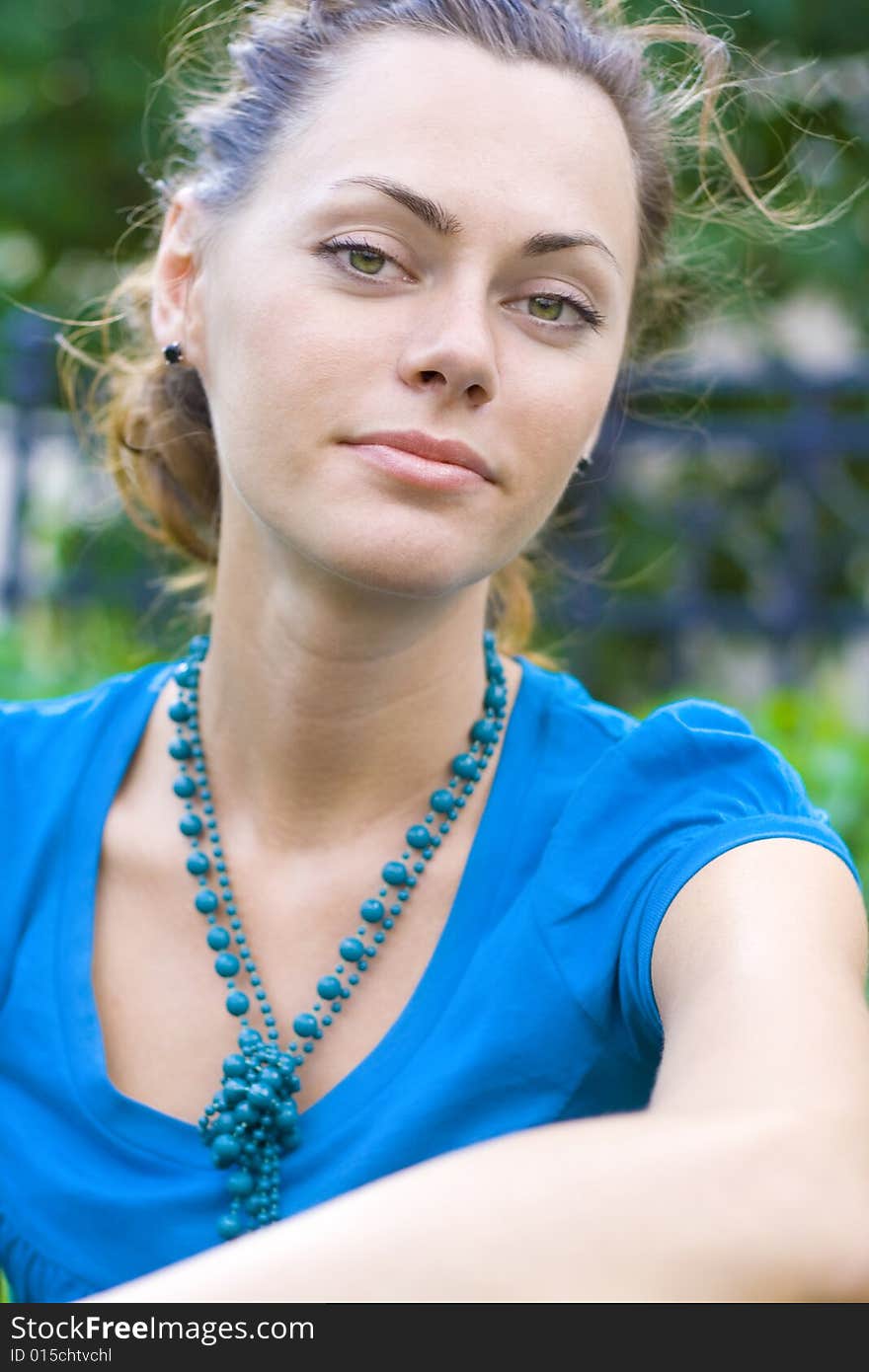 Beautiful woman in blue shirt. Beautiful woman in blue shirt