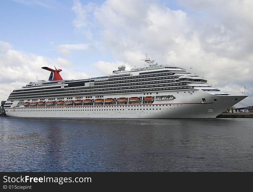 Anchored commercial passenger ship on the river