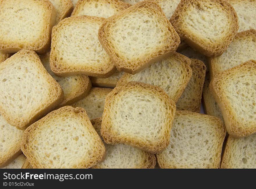 Pieces of toast bread in aerial view