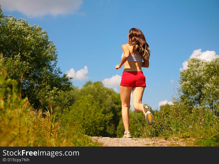 Girl running forest