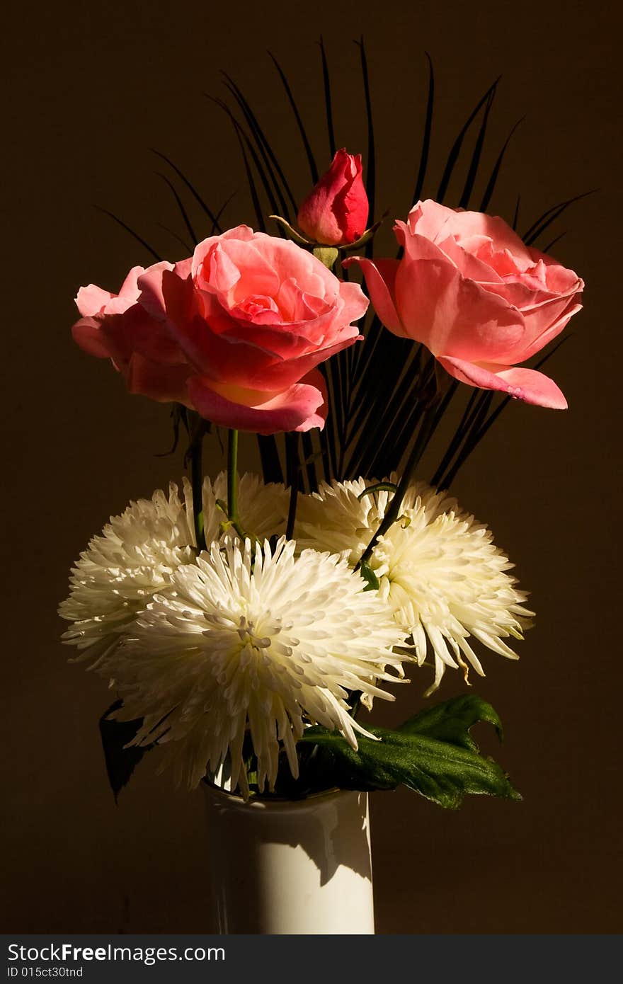 Roses and asters on a dark background. Roses and asters on a dark background