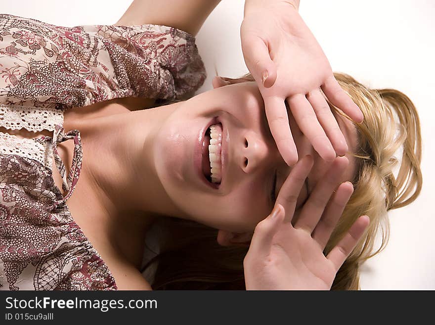 Portrait of one young attractive woman on white. Portrait of one young attractive woman on white