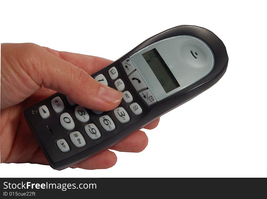 Hand taking phone isolated on the white background. Hand taking phone isolated on the white background