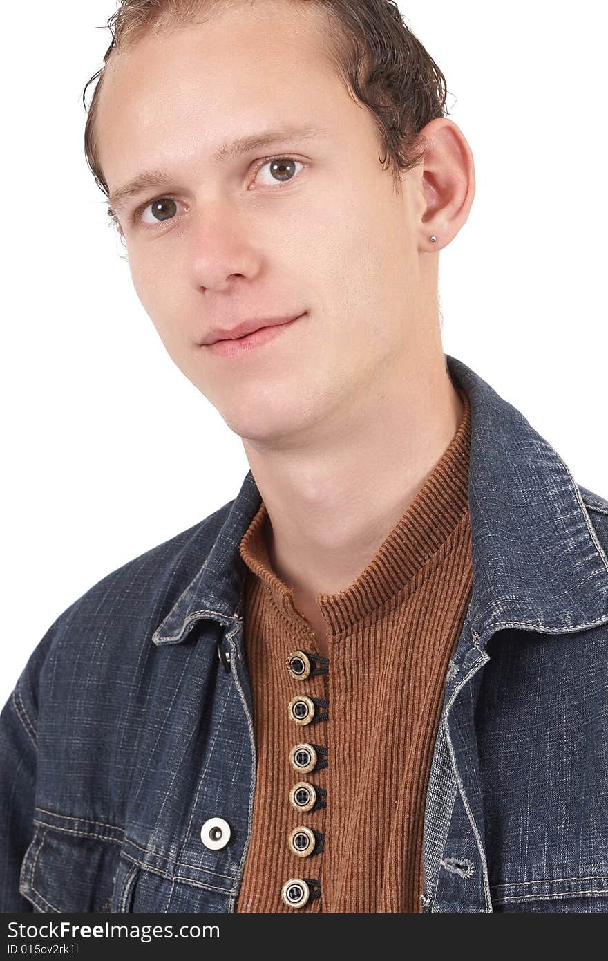 Young caucasian man wearing trendy clothes isolated on white background