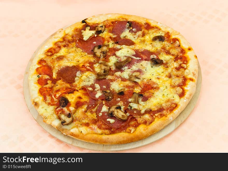 A Pizza With Cheese,salami - Slices