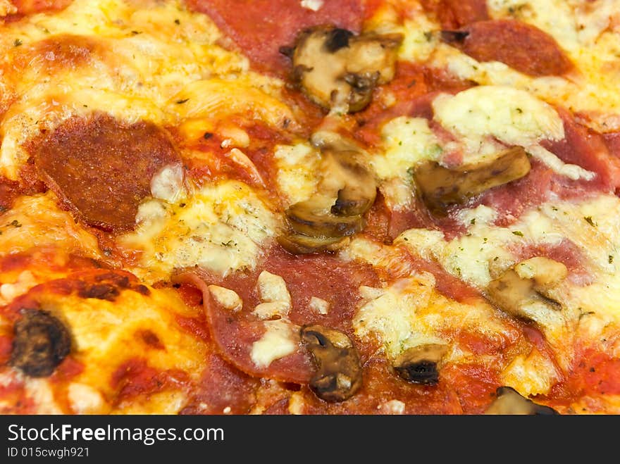 A pizza with cheese,salami - slices