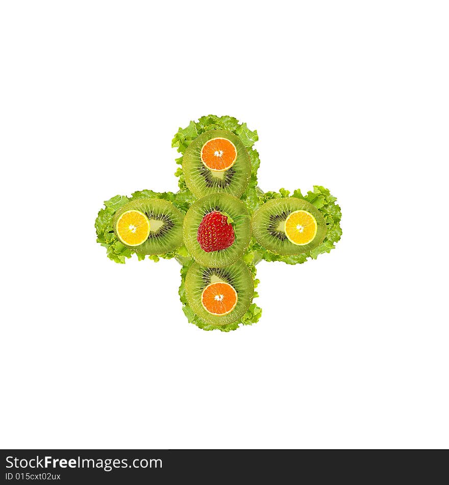 Numeral from fruit isolated on a white background - plus. Numeral from fruit isolated on a white background - plus