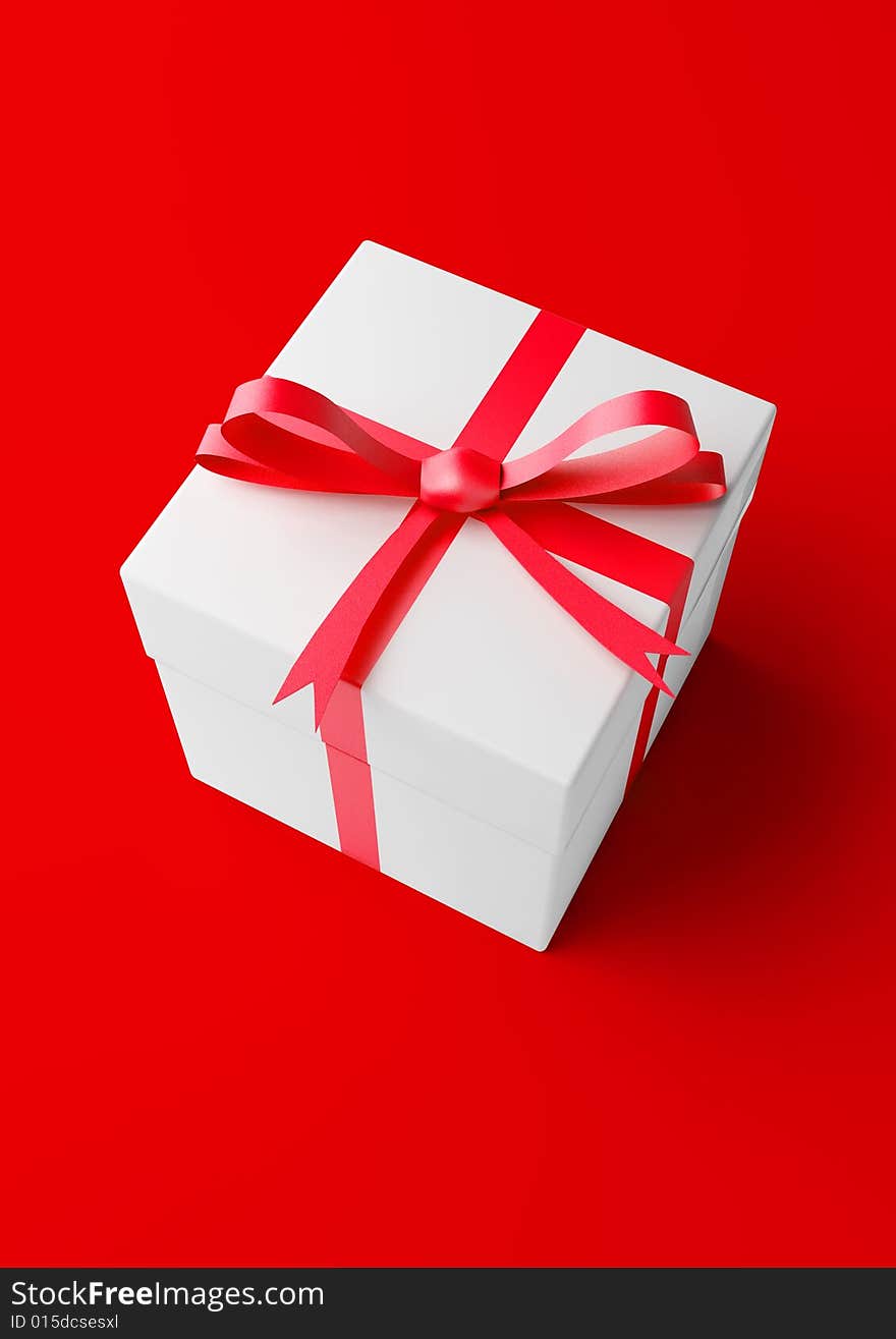 Christmas or birthday present isolated with red bow. Image include  clipping path. Christmas or birthday present isolated with red bow. Image include  clipping path