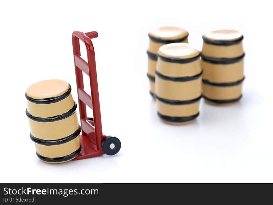 Barrels and Dolly on a White Isolated Background. Barrels and Dolly on a White Isolated Background