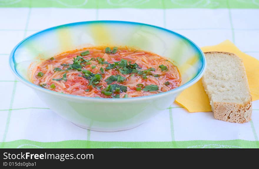 Tomato soup (Bulgarian cuisine) and bread