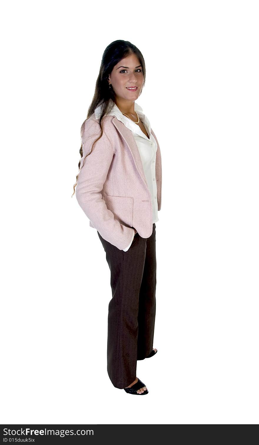 Standing modern woman isolated with white background