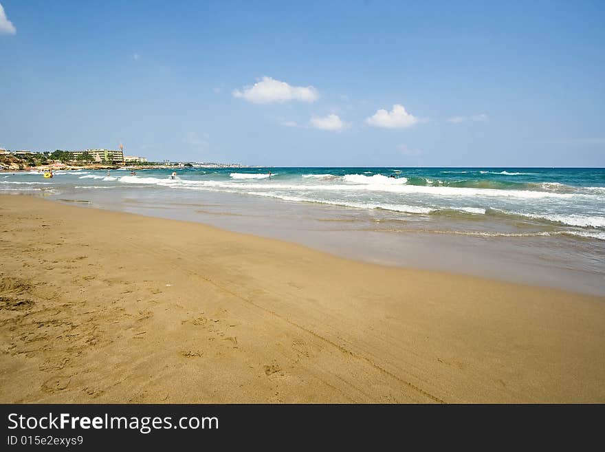 Beach with tourists in greece