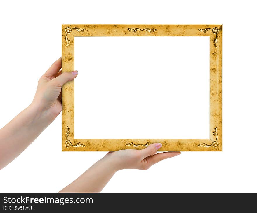 Frame in hands isolated on white background