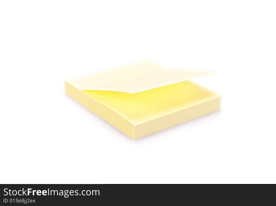 Closeup of a pad of yellow sticky notes. Isolated on white.