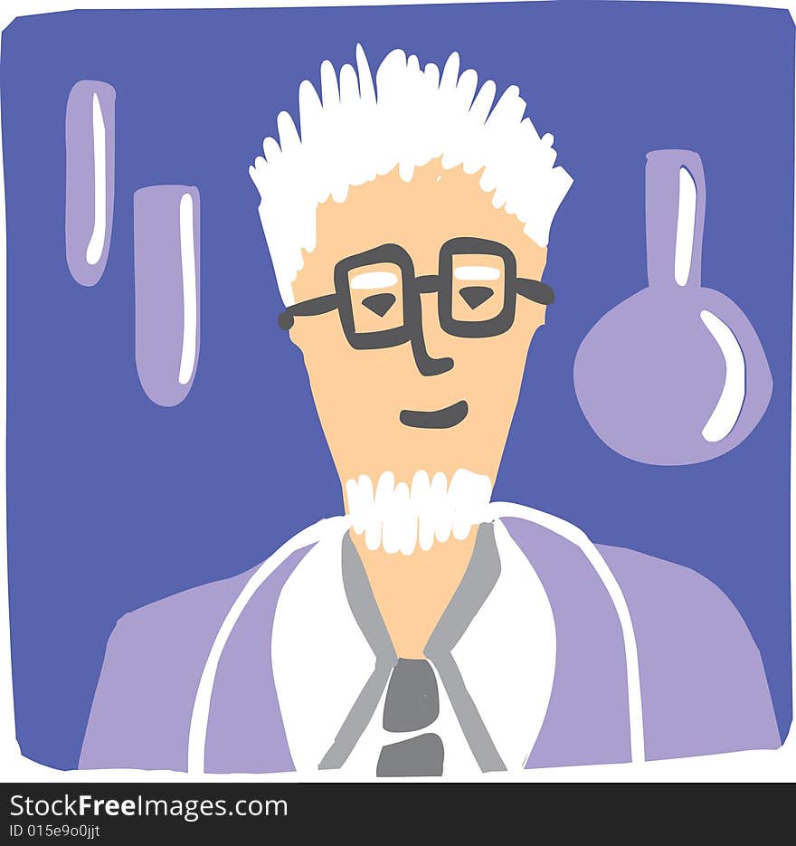 Unrecognizable person is looking like a scientist. Several symbols of profession on the background.