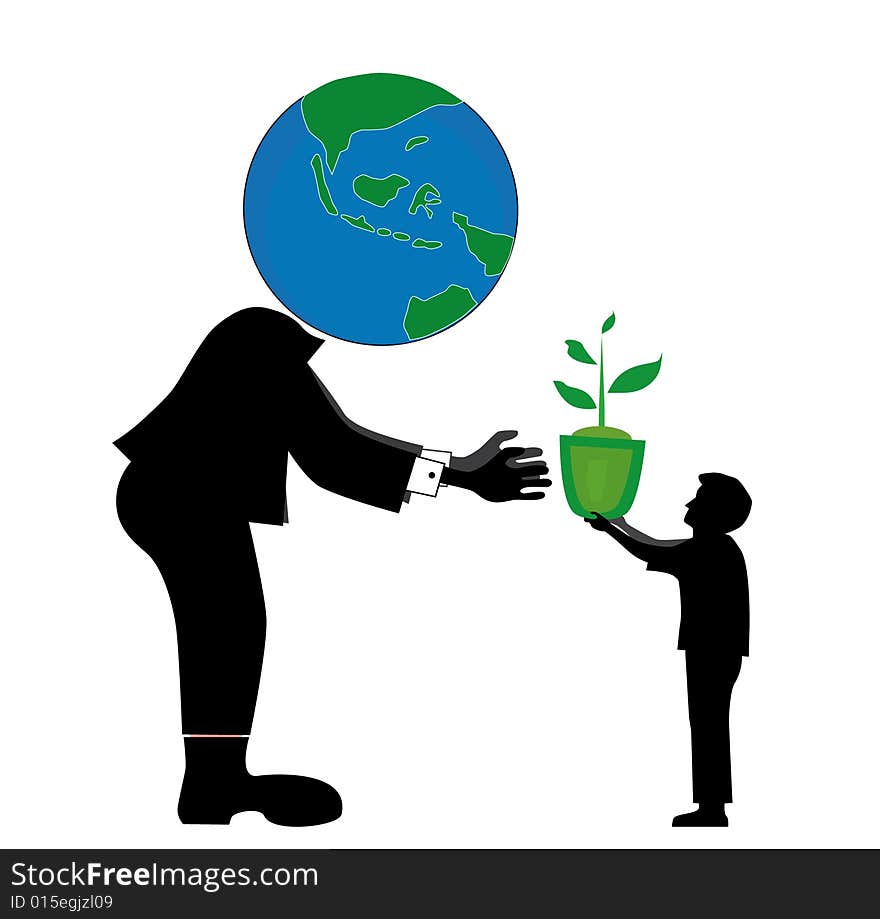 Kid participating ini preserving the earth live, simbolyzed with giving a seed to the mother earth. Kid participating ini preserving the earth live, simbolyzed with giving a seed to the mother earth