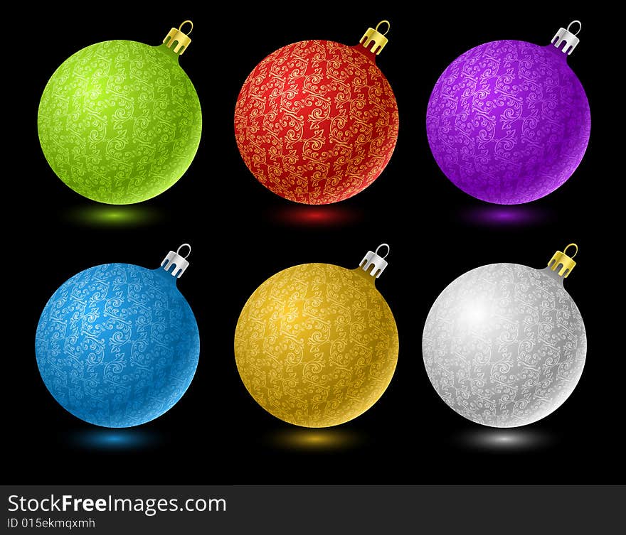 Set of  colored Christmas balls isolated on black background