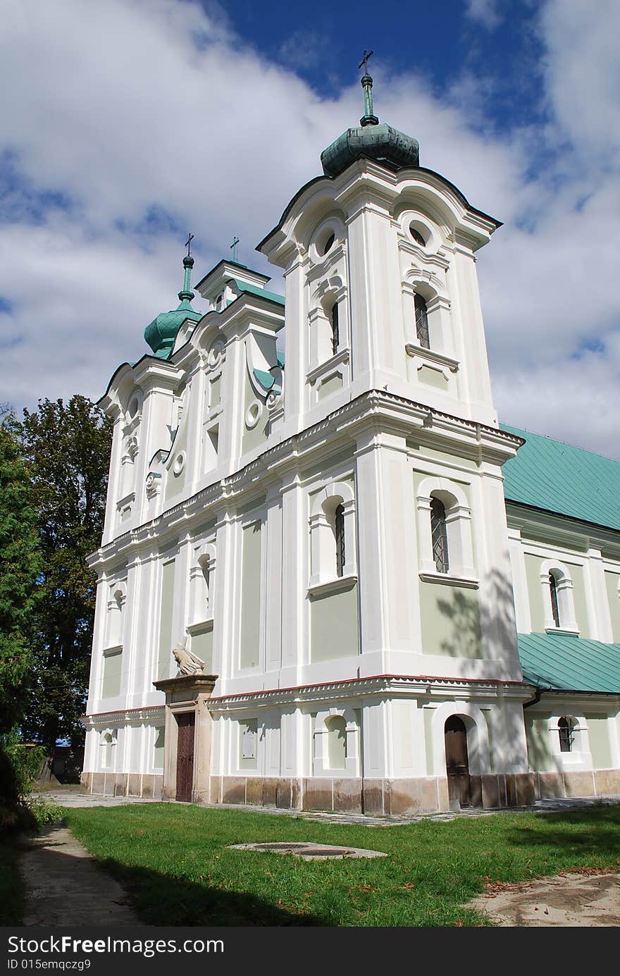 Old church on the blue sky