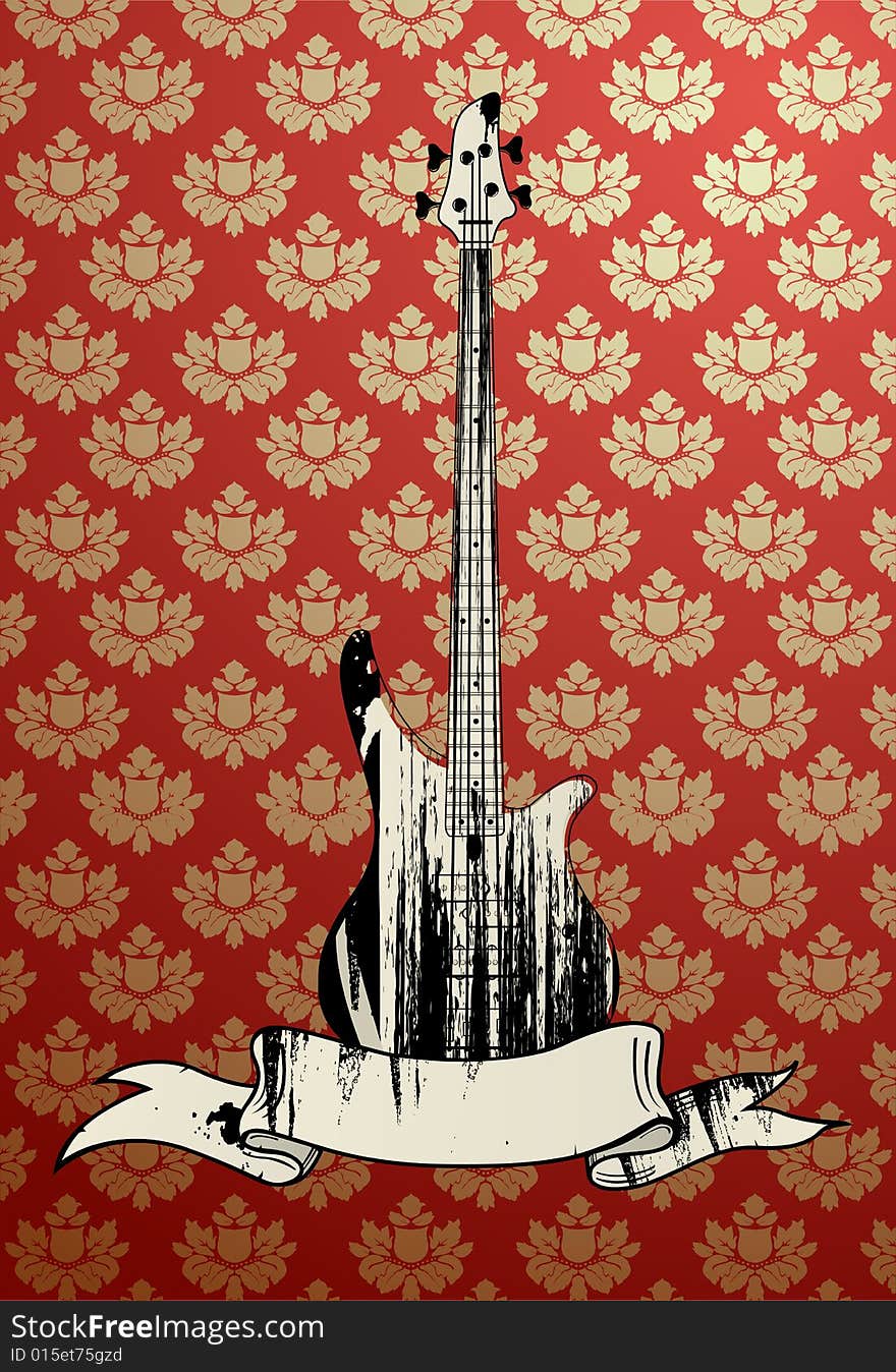 Vector illustration ofgrungy bass guitar