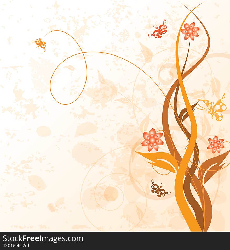 Decorative floral on grunge background, vector illustration.
Additional format: AI