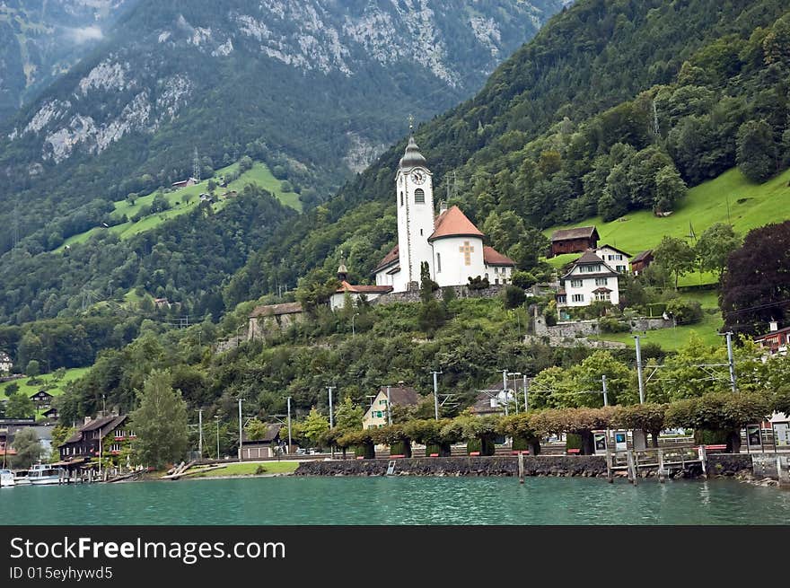 Alps church mountains Switzerland