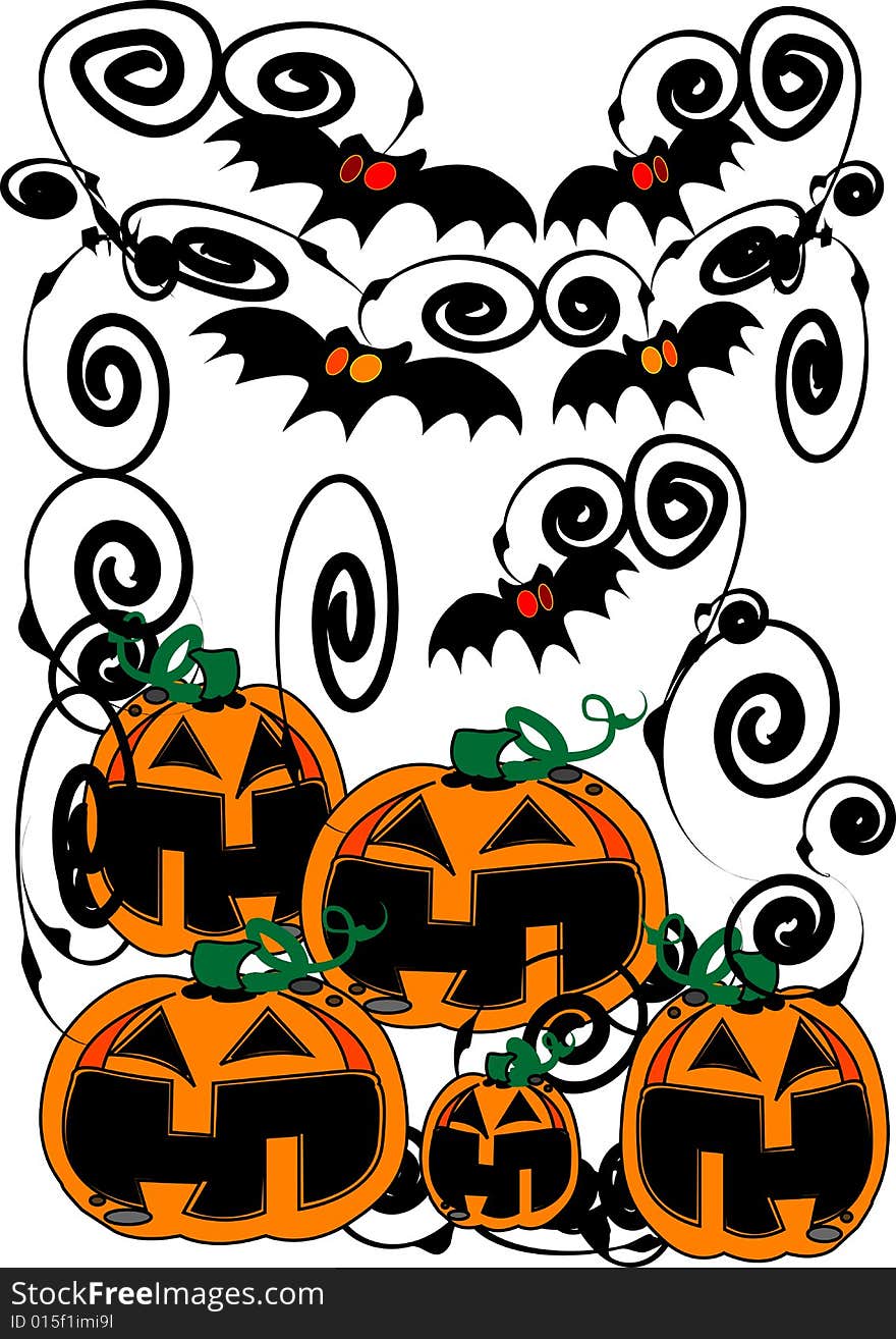 Background for halloween with a funny pumpkin and bats. Background for halloween with a funny pumpkin and bats