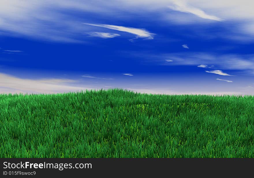 Green fields on the blue sky