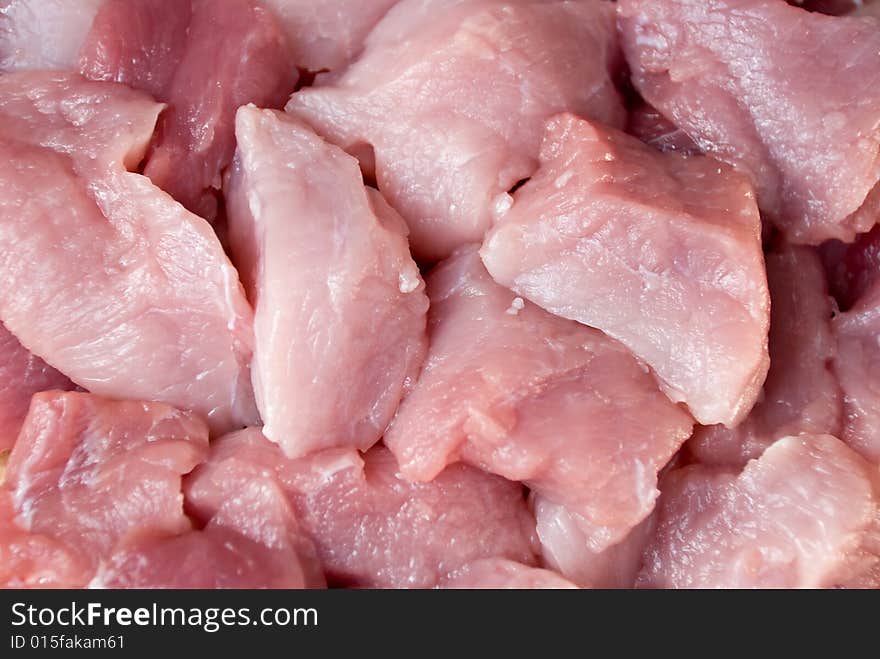 Many Raw Pork Slices - Cubes