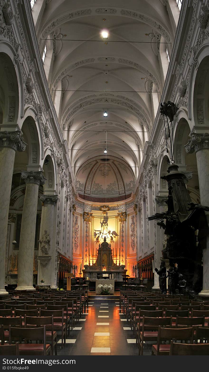 Panoramic view of church interior in Brussels, Belgium. Panoramic view of church interior in Brussels, Belgium.