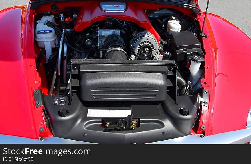 Photographed car engine with power at event in rural Georgia.