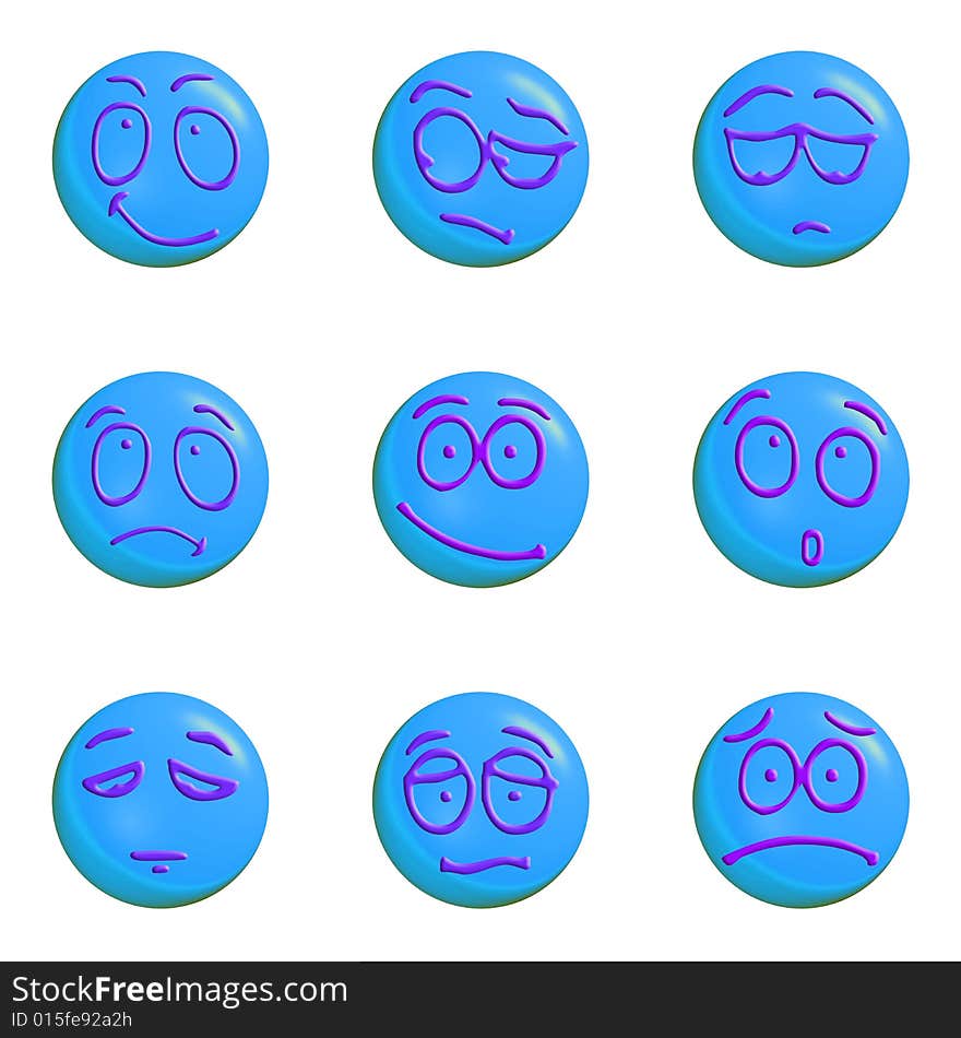 Set of blue emoticons 3d on a white background. Set of blue emoticons 3d on a white background