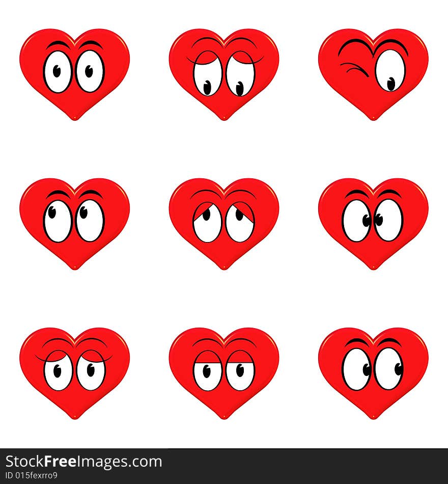 Set of heart emoticons 3d on a white background. Set of heart emoticons 3d on a white background