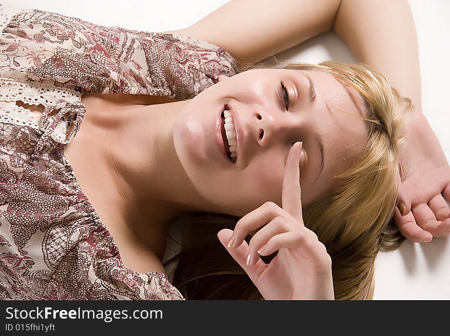 Portrait of one young attractive woman on white. Portrait of one young attractive woman on white