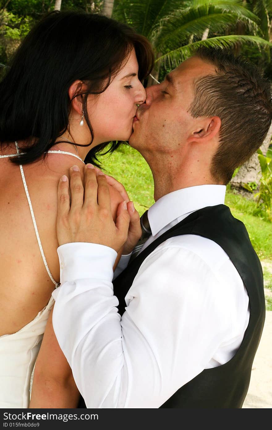 Happy bride and groom on their wedding day. Happy bride and groom on their wedding day.