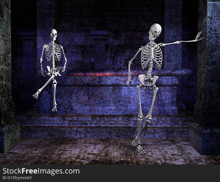 Skeletons in a tomb